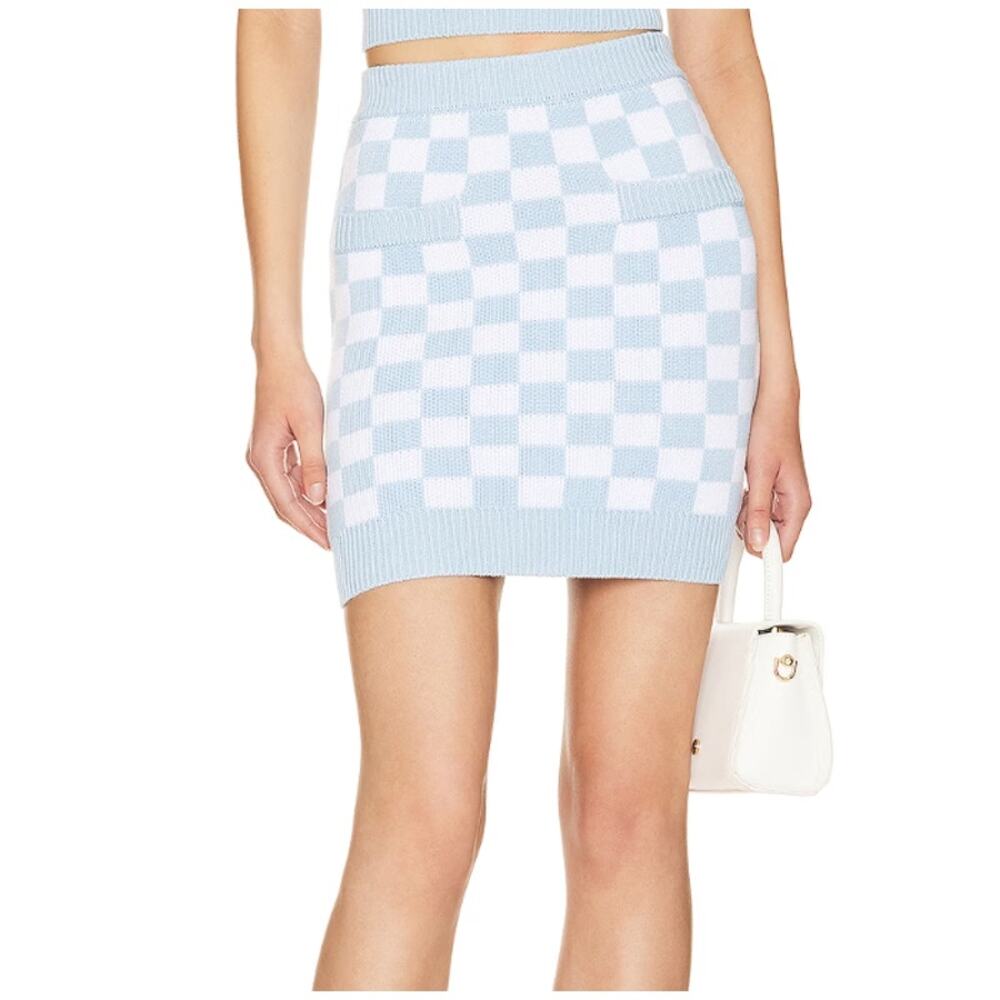 Lovers + Friends Blue White Check Mini Skirt SMALL Preppy Rockabilly Pencil NEW